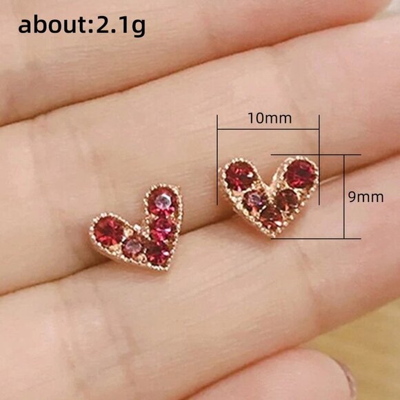 🎁 Sweet Heart Shape Gold Plated Pink CZ Crystal Earring for Women, HA4482 - Picture 3 of 5